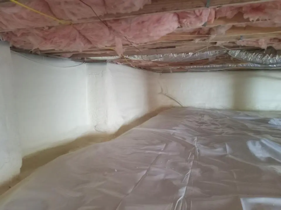Crawl space encapsulation with closed-cell spray foam for Commercial Roof Restoration in Pleasant Hills